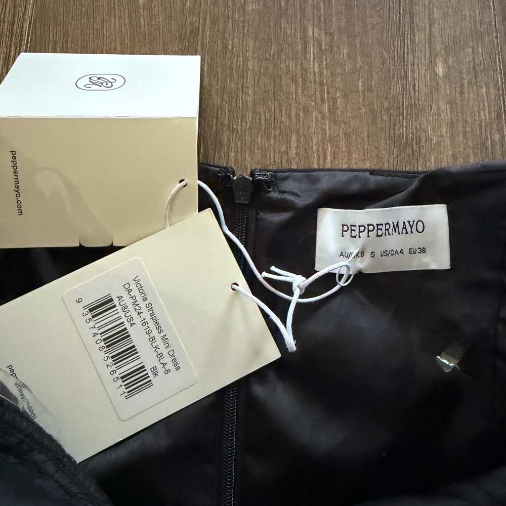 Peppermayo Victoria Strapless Mini Dress Size 4 Black Sweetheart Pleated Baddie - Picture 7 of 12